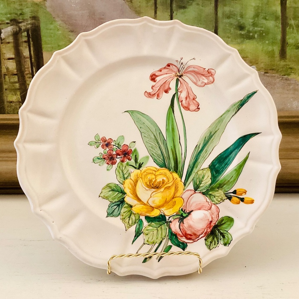 Antique Vtg Cantagalli Firenze Majolica Plate Floral Italy Hand Painted Signed